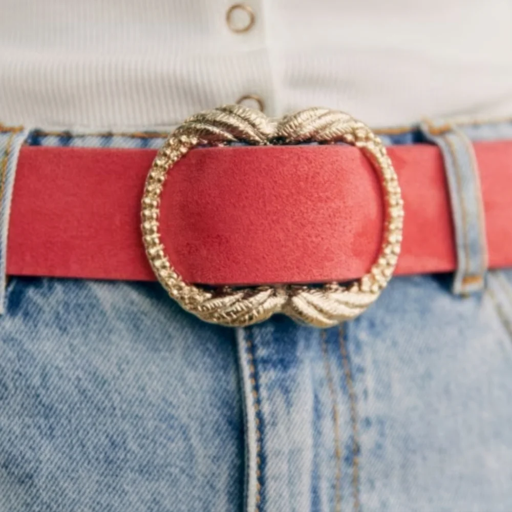 Sezane Artemis Belt, Peach, Size 80, NWT, From Paris, Comes With Floral Clutch - Picture 1 of 17